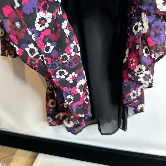 Michael Kors Azalea Psych Garden Wrap dress L georgette elastic Waist 10 flower - Picture 10 of 13